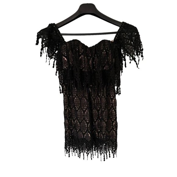 STONE Cold Fox Black Coctail Party Mini Dress Lace Overlay‎ Off the Shoulder 1 - Picture 3 of 11